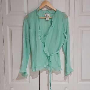 ✨ ICE Mint Green Sheer Wrap Blouse | Feminine Ruffle ✨